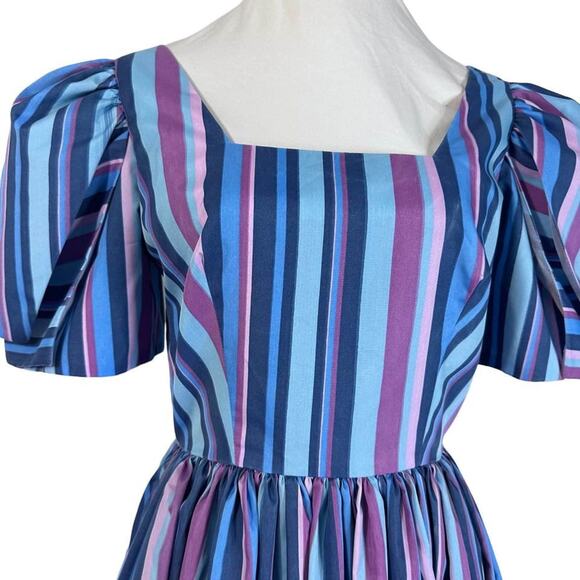 Vintage 80s Alyce Designs Taffeta Striped Party Cocktail Semi-Formal Dress M - Picture 7 of 8